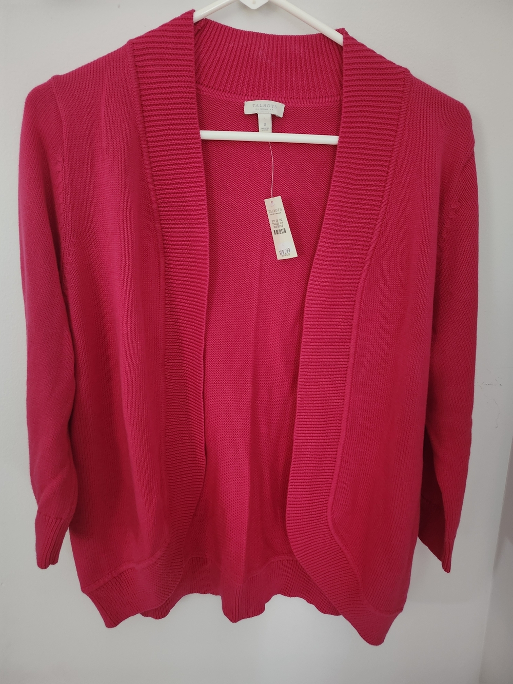 Talbots Womens Bright Fuchsia Open-Front Cardigan